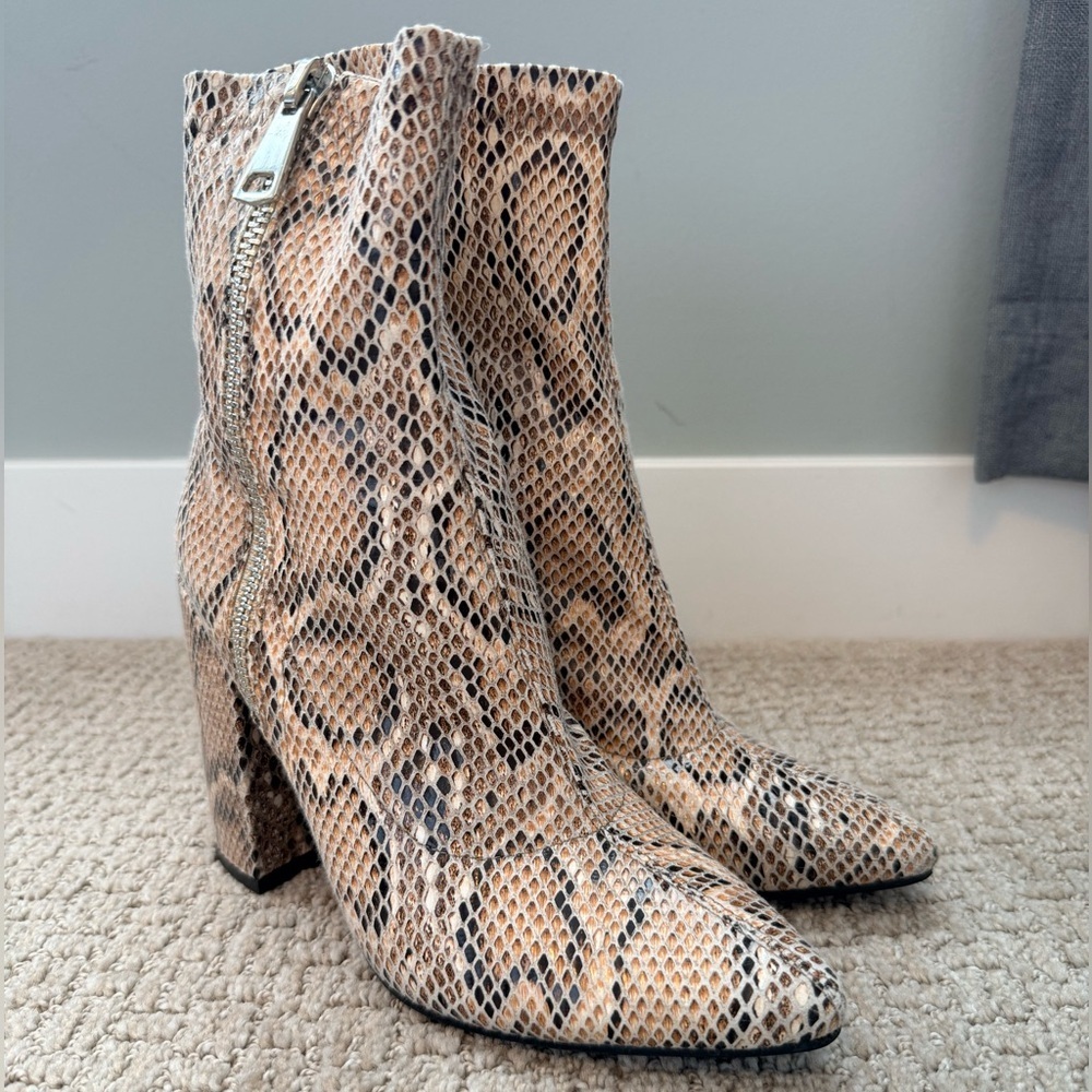 Public Desire Snakeskin Print Ankle Boots Size 8 Statement Block Heel Booties - Picture 6 of 7